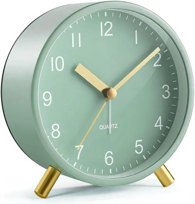 Main image of Analog Alarm Clock, Silent Non-Ticking with Night Light, Fashionable Round Metal Alarm Clock for Office, Battery Operated, Bedroom, Elderly, Adults, Children, Student Gifts