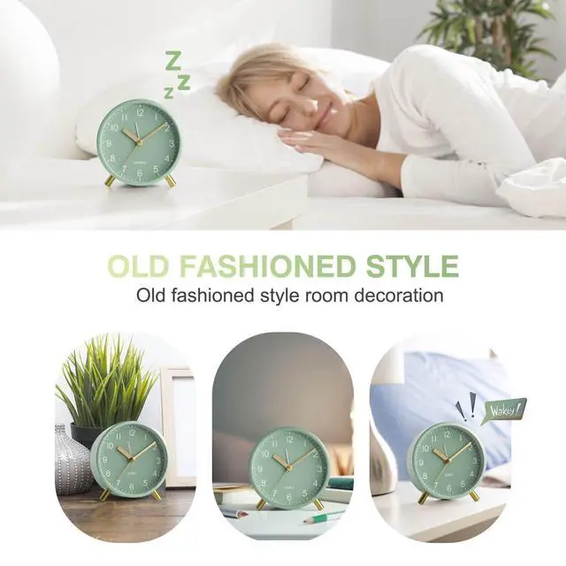 Alt view image 4 of 7 - Analog Alarm Clock, Silent Non-Ticking with Night Light, Fashionable Round Metal Alarm Clock for Office, Battery Operated, Bedroom, Elderly, Adults, Children, Student Gifts