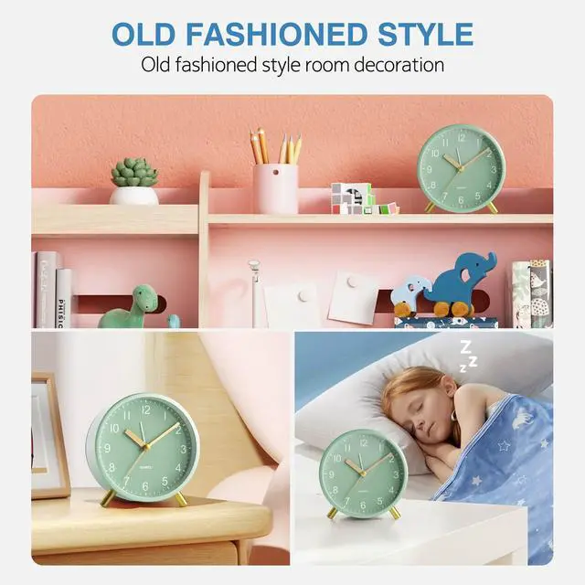 Alt view image 7 of 7 - Analog Alarm Clock, Silent Non-Ticking with Night Light, Fashionable Round Metal Alarm Clock for Office, Battery Operated, Bedroom, Elderly, Adults, Children, Student Gifts