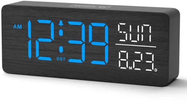 Main image of Wooden Digital Alarm Clock Large Display, Textured Decoration