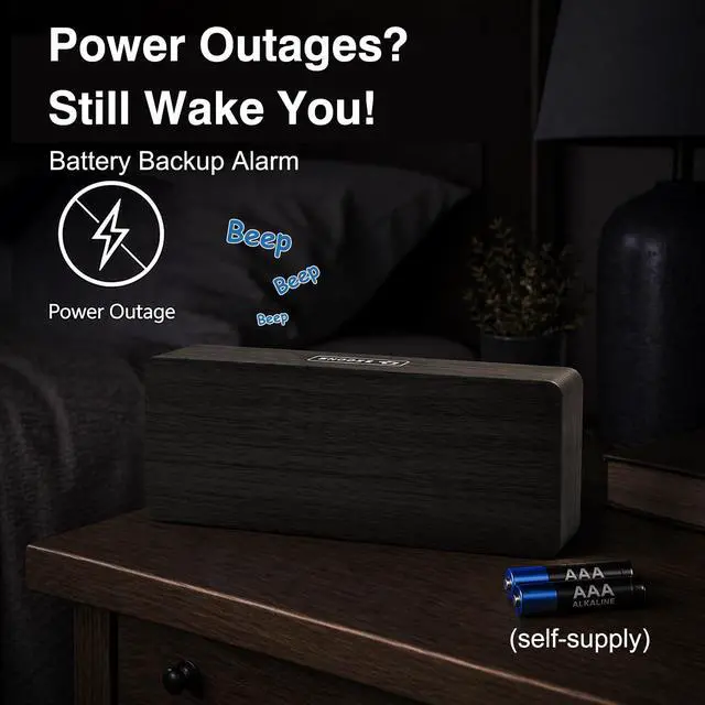 Alt view image 3 of 7 - Wooden Digital Alarm Clock Large Display, Textured Decoration