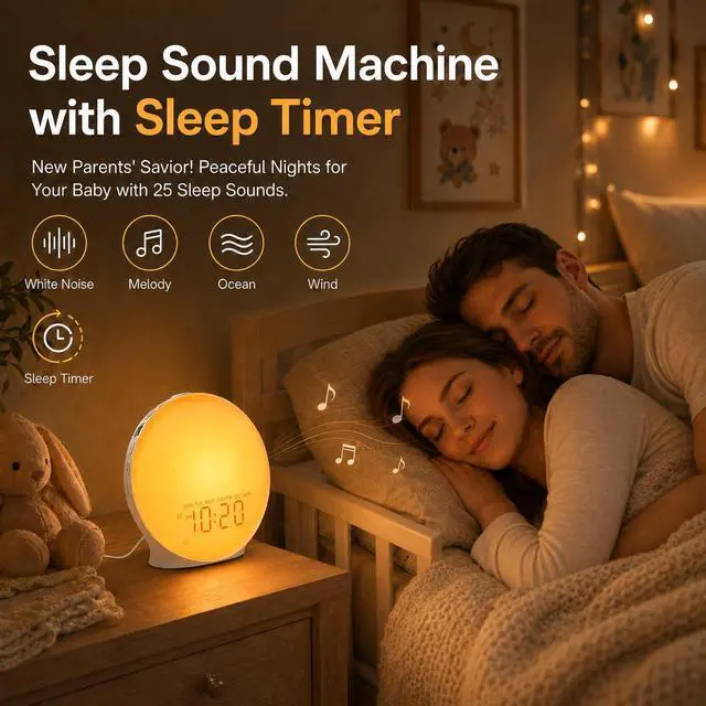 Alt view image 2 of 7 - Sunrise Alarm Clock White Noise Machine with 25 Nature Sleep Sounds, Fully Dimmable Clock for Bedrooms, Heavy Sleepers, 17 Light Modes, Bluetooth Speaker
