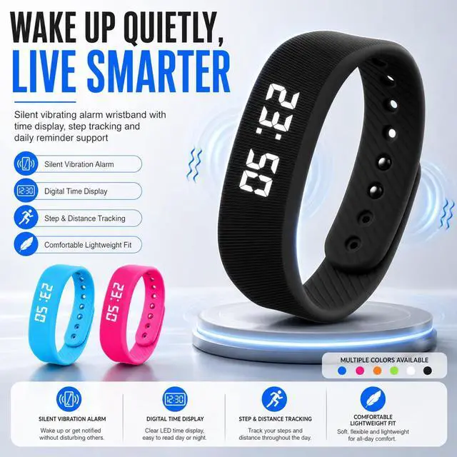 Alt view image 2 of 7 - Vibrating Alarm Wristband Clock Smart Watch Bracelets for Mens Digital Heavy Sleepers Fit Wrist Womens Tracker Vibro Vibration Silent Small Distance Teens Shock Despertador Band Alert