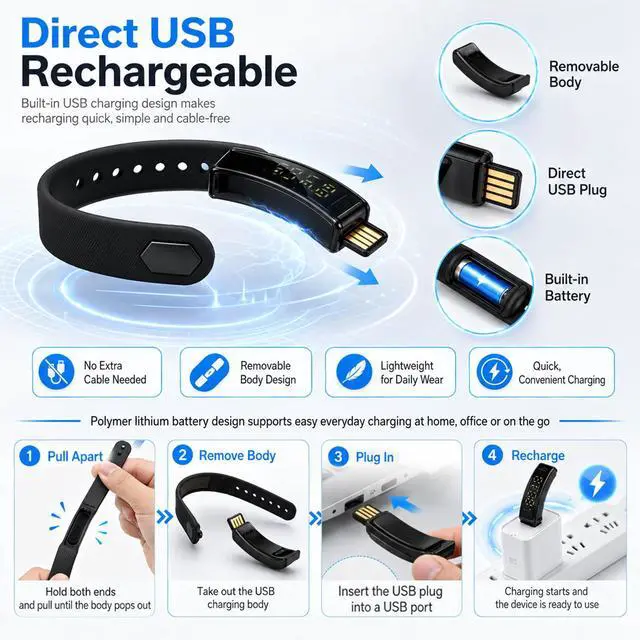 Alt view image 7 of 7 - Vibrating Alarm Wristband Clock Smart Watch Bracelets for Mens Digital Heavy Sleepers Fit Wrist Womens Tracker Vibro Vibration Silent Small Distance Teens Shock Despertador Band Alert