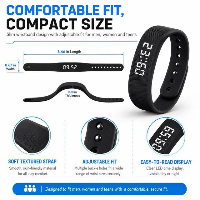 Alt view image 6 of 7 - Vibrating Alarm Wristband Clock Smart Watch Bracelets for Mens Digital Heavy Sleepers Fit Wrist Womens Tracker Vibro Vibration Silent Small Distance Teens Shock Despertador Band Alert