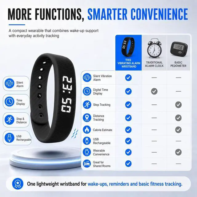 Alt view image 5 of 7 - Vibrating Alarm Wristband Clock Smart Watch Bracelets for Mens Digital Heavy Sleepers Fit Wrist Womens Tracker Vibro Vibration Silent Small Distance Teens Shock Despertador Band Alert