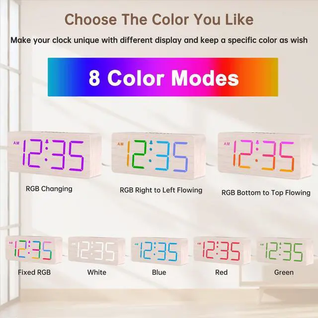 Alt view image 2 of 6 - Wooden Digital Alarm Clock for Bedroom, Living Room Desk