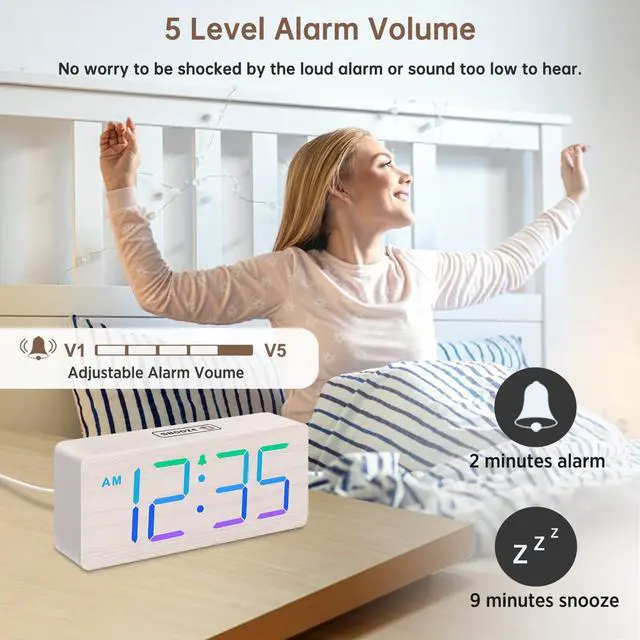 Alt view image 4 of 6 - Wooden Digital Alarm Clock for Bedroom, Living Room Desk