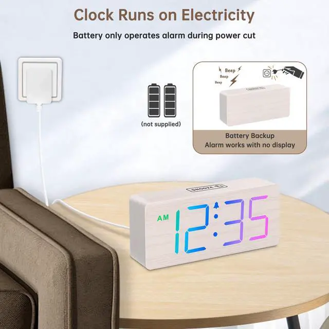 Alt view image 3 of 6 - Wooden Digital Alarm Clock for Bedroom, Living Room Desk