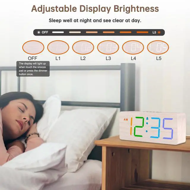Alt view image 5 of 6 - Wooden Digital Alarm Clock for Bedroom, Living Room Desk