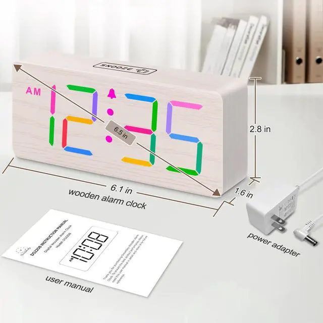 Alt view image 6 of 6 - Wooden Digital Alarm Clock for Bedroom, Living Room Desk