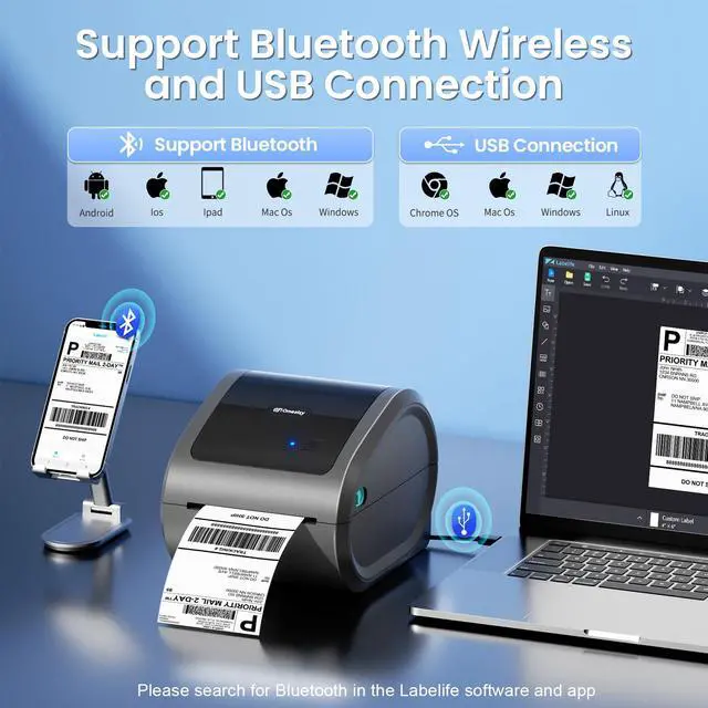 Alt view image 2 of 7 - Bluetooth Shipping Label Printer with Built-in Label Bin