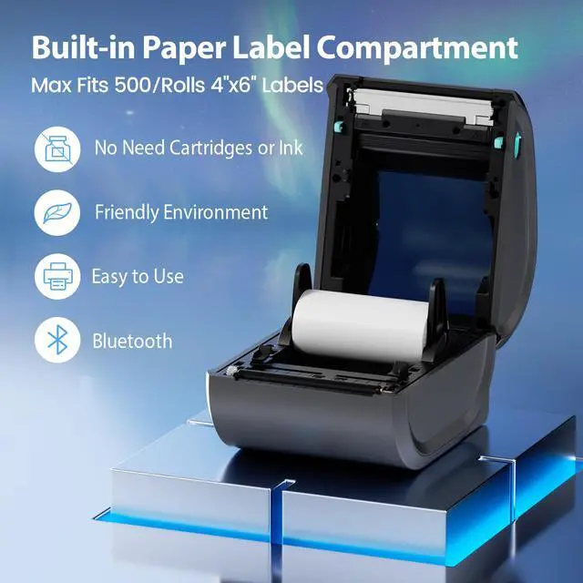Alt view image 4 of 7 - Bluetooth Shipping Label Printer with Built-in Label Bin