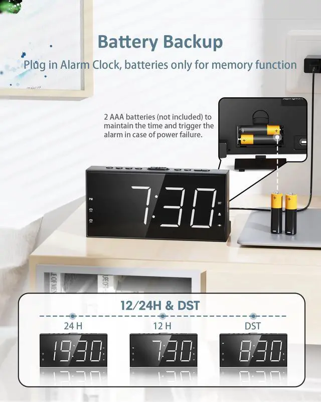 Alt view image 6 of 7 - Alarm Clock for Heavy Sleepers with Bed Shaker, Vibrating Alarm Clock