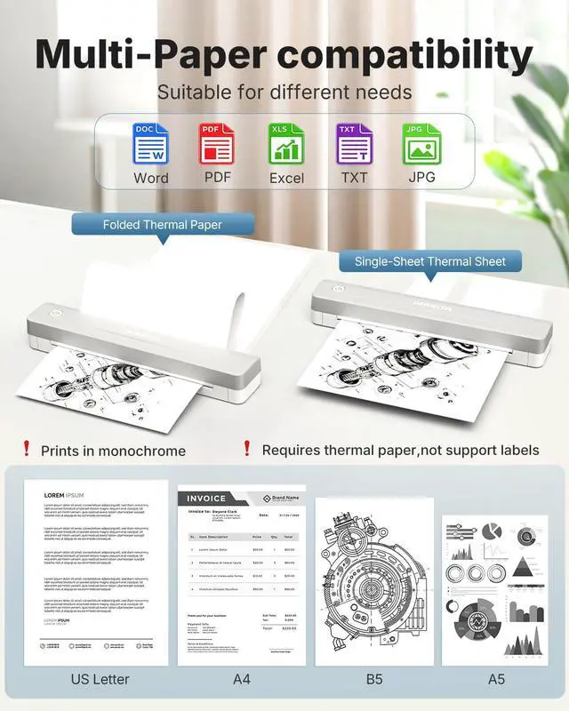 Alt view image 3 of 7 - Bluetooth Thermal Portable Printer for Travel (White)