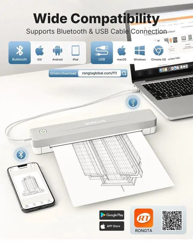 Alt view image 2 of 7 - Bluetooth Thermal Portable Printer for Travel (White)