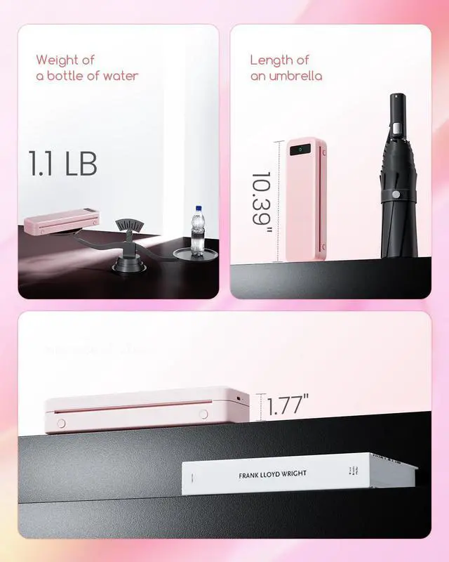 Alt view image 7 of 7 - Small Wireless Inkless Portable Thermal Printer, Support 8.5" X 11", Pink