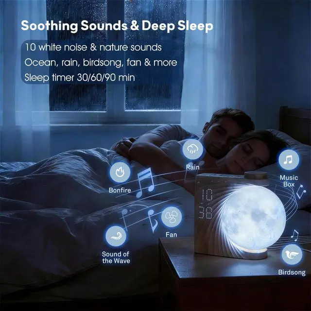 Alt view image 5 of 7 - Alarm Clock for Bedrooms, Sunrise Alarm Clock Wake Up Light for Kids Teens, White Noise Sound Machine, Moon Light Dual Alarms for Heavy Sleepers, Night Light Clock for Preppy Room Decor