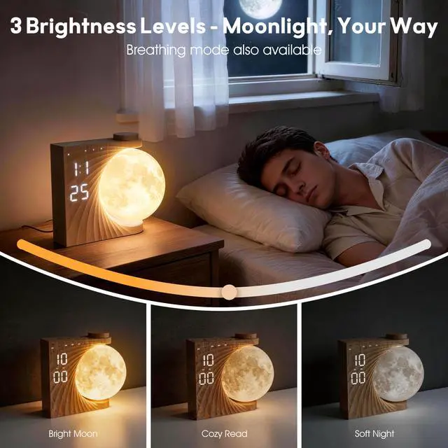 Alt view image 6 of 7 - Alarm Clock for Bedrooms, Sunrise Alarm Clock Wake Up Light for Kids Teens, White Noise Sound Machine, Moon Light Dual Alarms for Heavy Sleepers, Night Light Clock for Preppy Room Decor