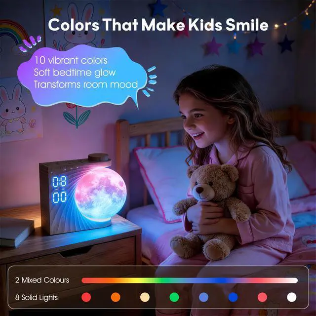 Alt view image 7 of 7 - Alarm Clock for Bedrooms, Sunrise Alarm Clock Wake Up Light for Kids Teens, White Noise Sound Machine, Moon Light Dual Alarms for Heavy Sleepers, Night Light Clock for Preppy Room Decor