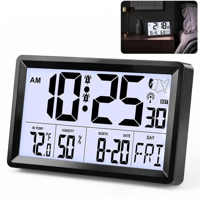 Main image of Atomic Clock Alarm Clock with 5s Backlight, 8.7 Battery Powered Clock Auto DST Self-Setting, Digital Wall Clock with Indoor Temperature Humidity, Snooze for Bedroom Office