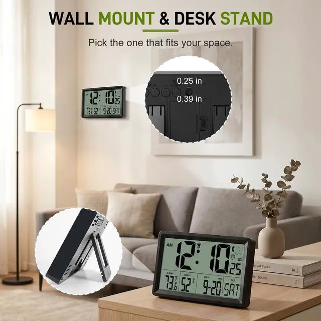 Alt view image 6 of 7 - Atomic Clock Alarm Clock with 5s Backlight, 8.7 Battery Powered Clock Auto DST Self-Setting, Digital Wall Clock with Indoor Temperature Humidity, Snooze for Bedroom Office