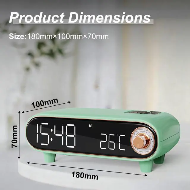 Alt view image 2 of 6 - Alarm Clock Radio for Bedroom, Loud Voice for Deep Sleep, Bluetooth Speaker, USB/TF Card Music Playing, Digital FM Radio, Temperature Display, LED Night Light, Cute Decor for Home (Sky Blue)