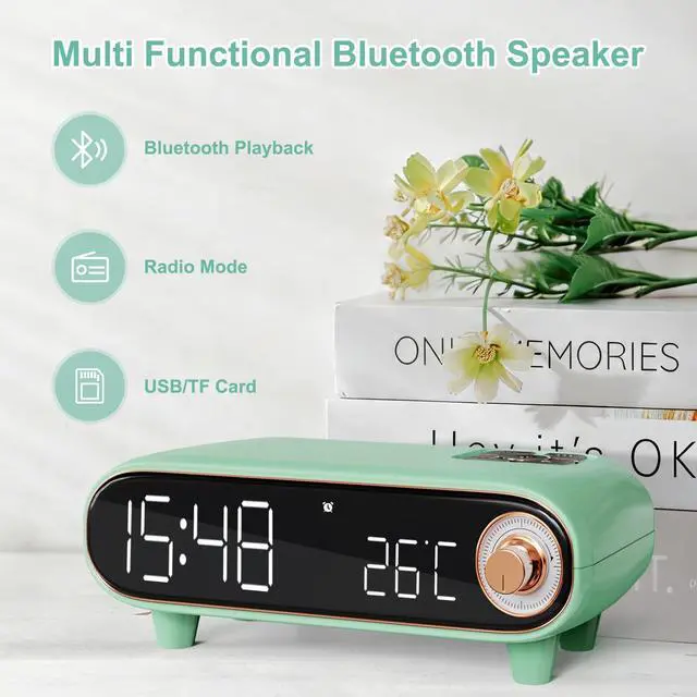 Alt view image 3 of 6 - Alarm Clock Radio for Bedroom, Loud Voice for Deep Sleep, Bluetooth Speaker, USB/TF Card Music Playing, Digital FM Radio, Temperature Display, LED Night Light, Cute Decor for Home (Sky Blue)