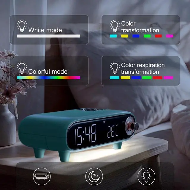 Alt view image 4 of 6 - Alarm Clock Radio for Bedroom, Loud Voice for Deep Sleep, Bluetooth Speaker, USB/TF Card Music Playing, Digital FM Radio, Temperature Display, LED Night Light, Cute Decor for Home (Sky Blue)