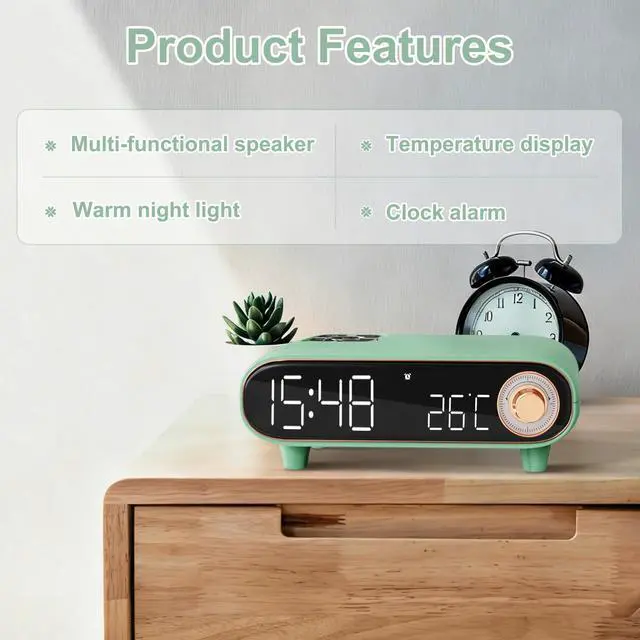 Alt view image 5 of 6 - Alarm Clock Radio for Bedroom, Loud Voice for Deep Sleep, Bluetooth Speaker, USB/TF Card Music Playing, Digital FM Radio, Temperature Display, LED Night Light, Cute Decor for Home (Sky Blue)