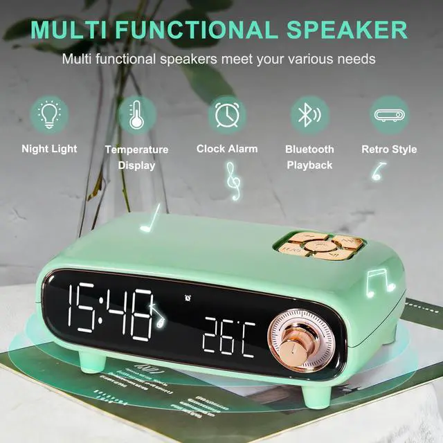 Alt view image 6 of 6 - Alarm Clock Radio for Bedroom, Loud Voice for Deep Sleep, Bluetooth Speaker, USB/TF Card Music Playing, Digital FM Radio, Temperature Display, LED Night Light, Cute Decor for Home (Sky Blue)