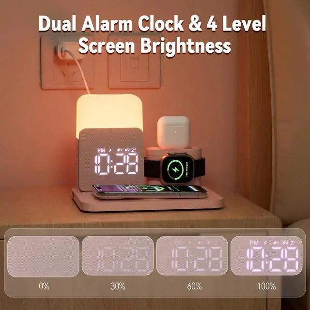 Alt view image 2 of 7 - 7 in 1 Wireless Charging Station, 25W Charger with Alarm Clock Night Light
