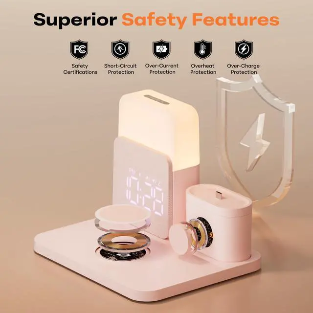 Alt view image 3 of 7 - 7 in 1 Wireless Charging Station, 25W Charger with Alarm Clock Night Light