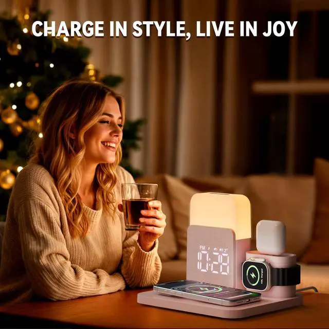 Alt view image 4 of 7 - 7 in 1 Wireless Charging Station, 25W Charger with Alarm Clock Night Light