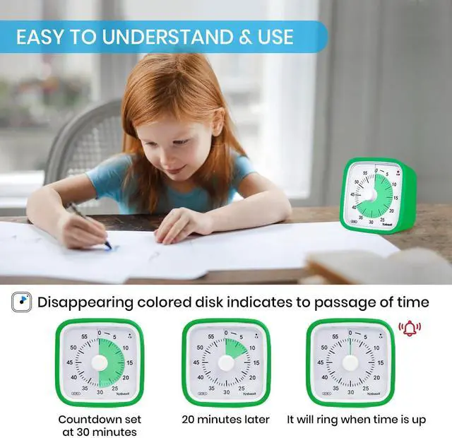 Alt view image 2 of 7 - Visual Timer, Silent 60-min Countdown Timer for Kids, Green Green