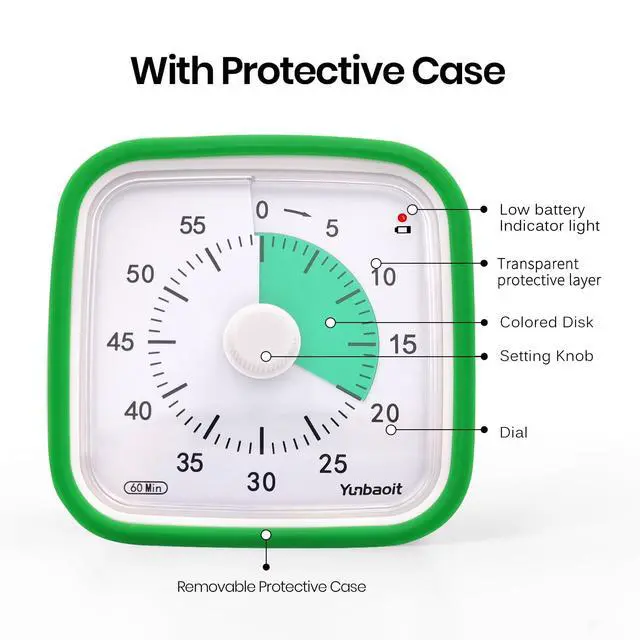 Alt view image 3 of 7 - Visual Timer, Silent 60-min Countdown Timer for Kids, Green Green