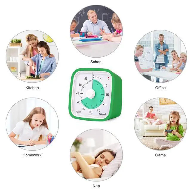 Alt view image 4 of 7 - Visual Timer, Silent 60-min Countdown Timer for Kids, Green Green