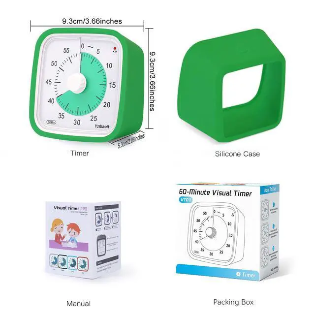 Alt view image 7 of 7 - Visual Timer, Silent 60-min Countdown Timer for Kids, Green Green