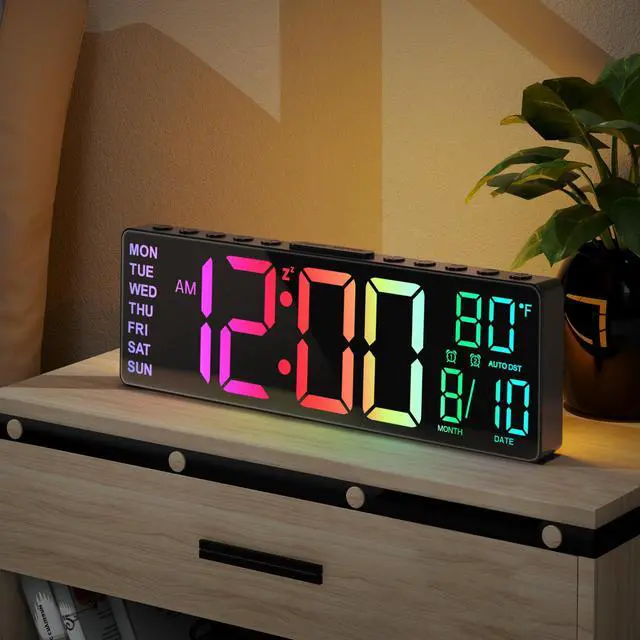 Main image of 10.5'' Large Digital Alarm Clock with Big LED Number, Remote Control, RGB Colors,Timer, Dual Alarm, Temperature for Back to School Classroom, Bedroom, Living Room, Gift for Senior Student Teacher