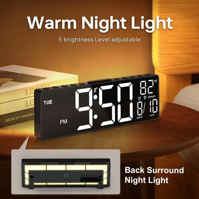 Alt view image 6 of 7 - 10.5'' Large Digital Alarm Clock with Big LED Number, Remote Control, RGB Colors,Timer, Dual Alarm, Temperature for Back to School Classroom, Bedroom, Living Room, Gift for Senior Student Teacher