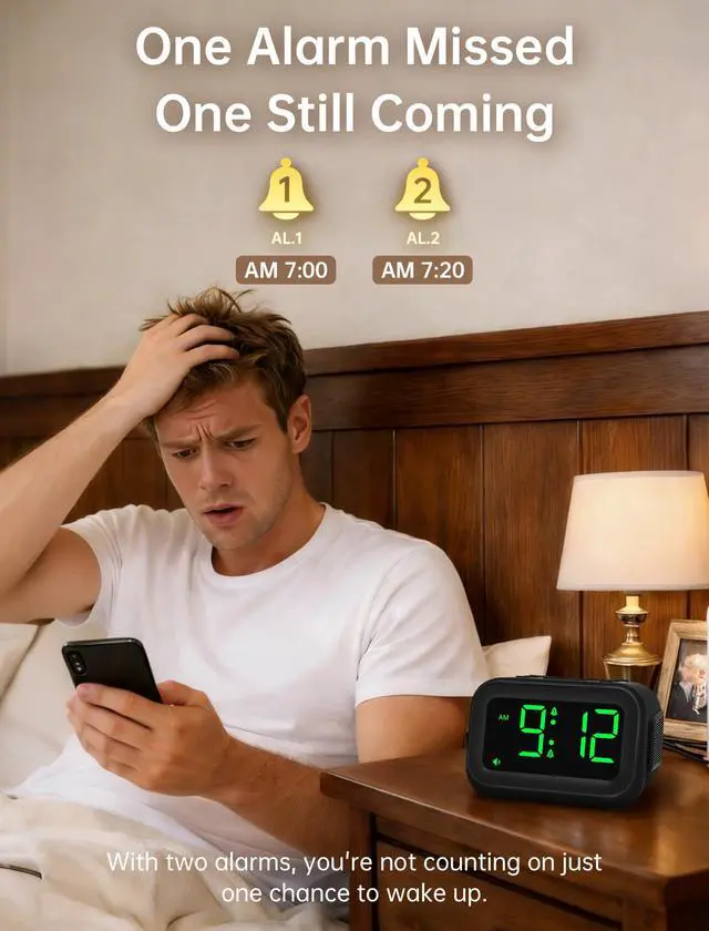 Alt view image 5 of 7 - Extra Loud Alarm Clock: 115dB On-Time Wake-Up