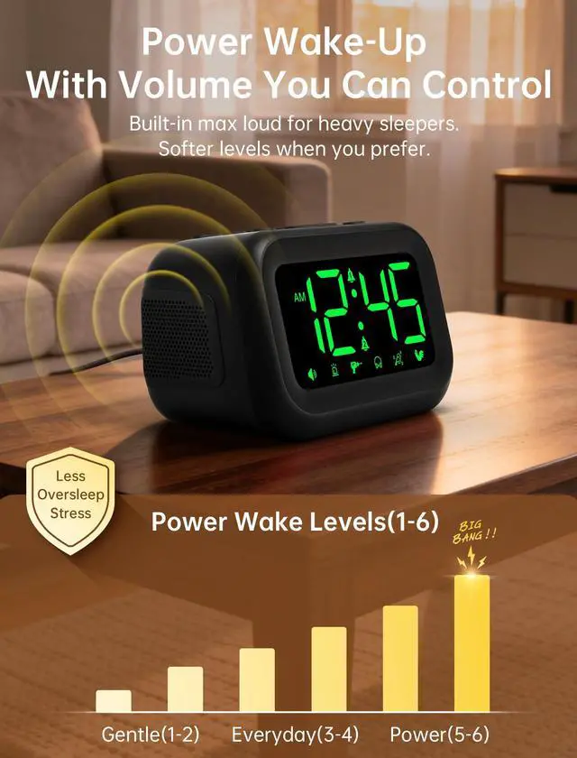 Alt view image 4 of 7 - Extra Loud Alarm Clock: 115dB On-Time Wake-Up