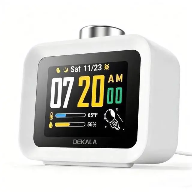 Main image of Alarm Clock for Bedrooms, 4 Alarms, 7-Day Programmable Loud Digital Clock for Heavy Sleepers with White Noise, Temperature & Humidity Display, IPS Animated Screen, Hourly Chime, White