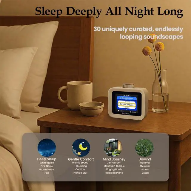 Alt view image 7 of 7 - Alarm Clock for Bedrooms, 4 Alarms, 7-Day Programmable Loud Digital Clock for Heavy Sleepers with White Noise, Temperature & Humidity Display, IPS Animated Screen, Hourly Chime, White