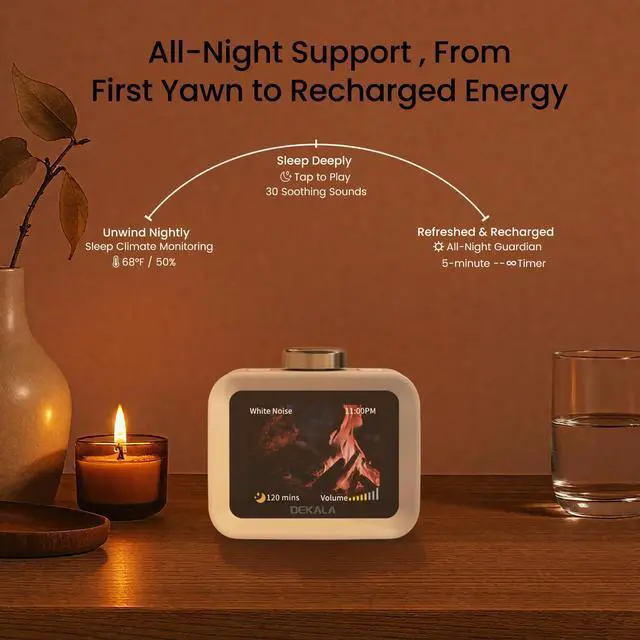 Alt view image 6 of 7 - Alarm Clock for Bedrooms, 4 Alarms, 7-Day Programmable Loud Digital Clock for Heavy Sleepers with White Noise, Temperature & Humidity Display, IPS Animated Screen, Hourly Chime, White