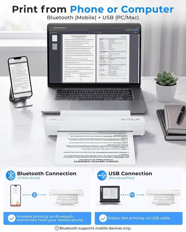 Alt view image 3 of 7 - Portable Thermal Printer, Inkless Bluetooth printer for Letter Legal A4