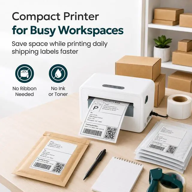 Alt view image 4 of 7 - Bluetooth Shipping Label Printer, 4X6 Wireless Label Printer, USB Shipping Label Maker for Small Business, Compatible with iPhone, Android, Windows & Mac (White-1)