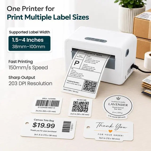 Alt view image 3 of 7 - Bluetooth Shipping Label Printer, 4X6 Wireless Label Printer, USB Shipping Label Maker for Small Business, Compatible with iPhone, Android, Windows & Mac (White-1)