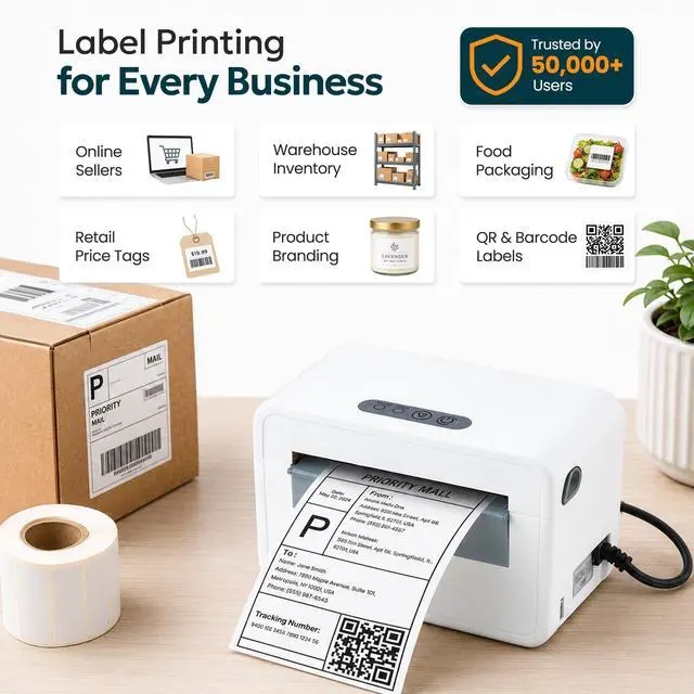 Alt view image 5 of 7 - Bluetooth Shipping Label Printer, 4X6 Wireless Label Printer, USB Shipping Label Maker for Small Business, Compatible with iPhone, Android, Windows & Mac (White-1)