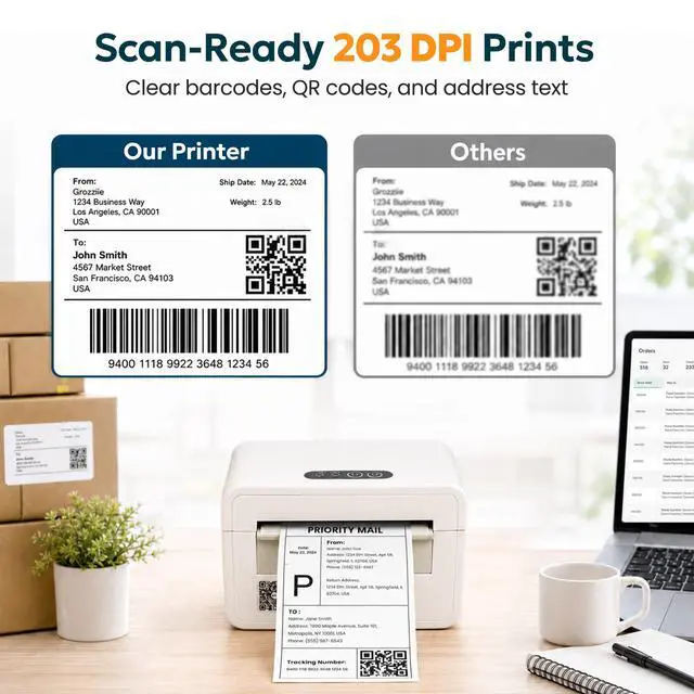 Alt view image 7 of 7 - Bluetooth Shipping Label Printer, 4X6 Wireless Label Printer, USB Shipping Label Maker for Small Business, Compatible with iPhone, Android, Windows & Mac (White-1)